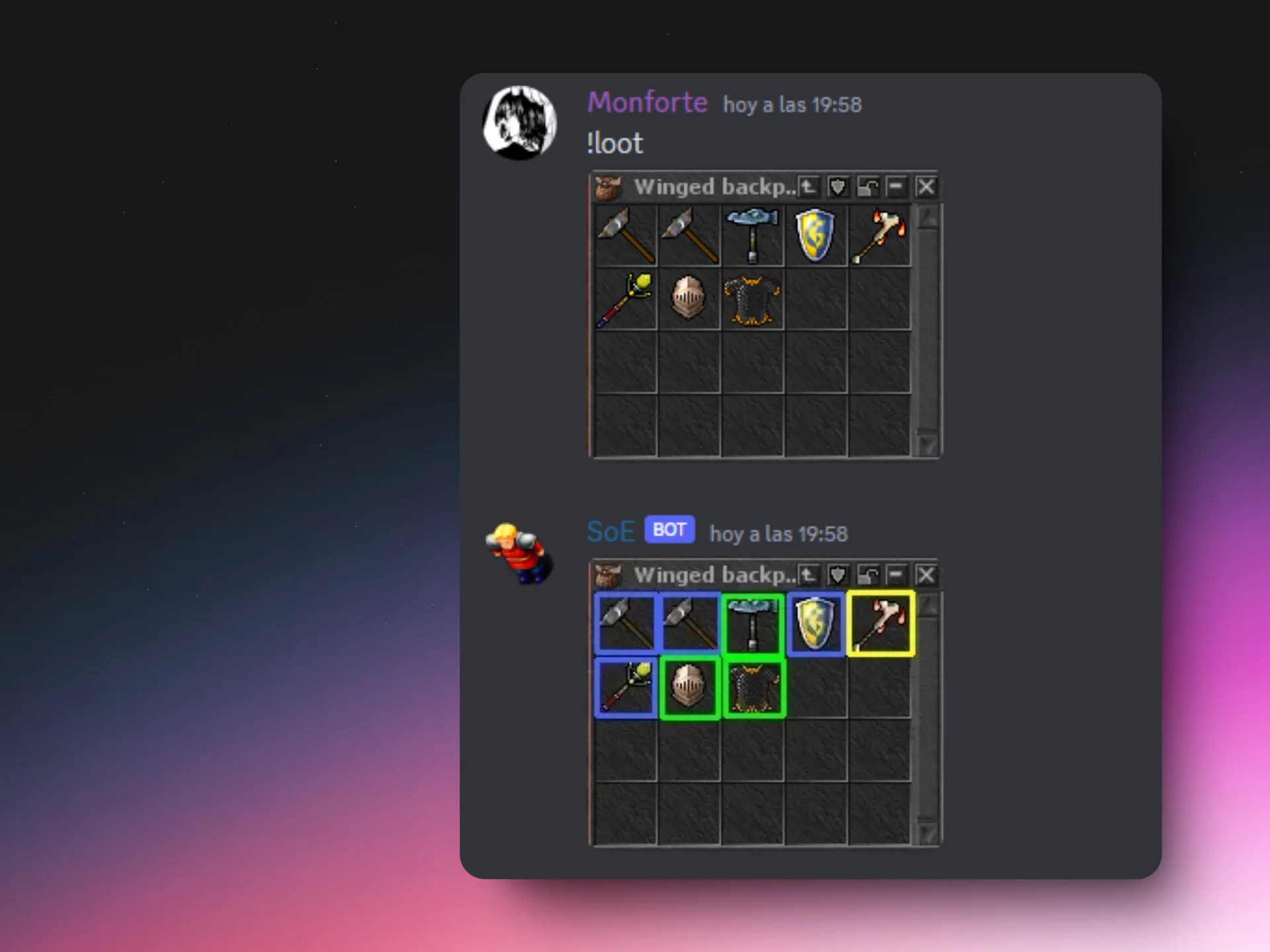 Captura del proyecto Tibia Discord Bot